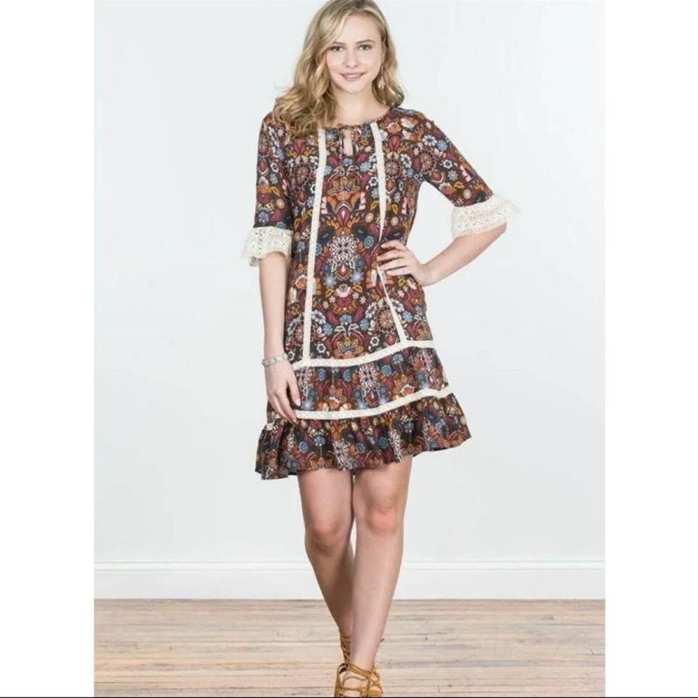 Matilda Jane Multicolor Floral Dress with Cream Accents